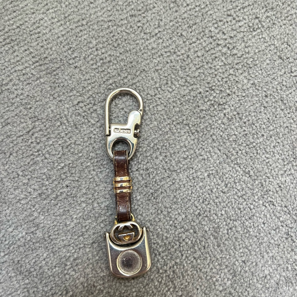 Gucci Brown leather and Gold Keychain with Clip